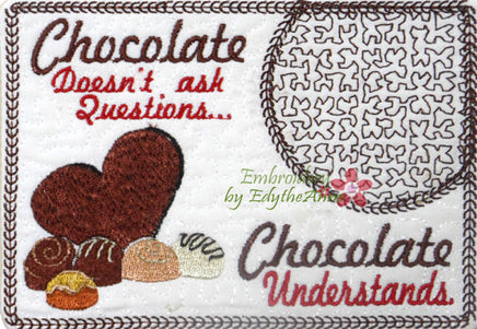 CHOCOLATE In The Hoop Embroidered Mug Mat/Mug Rug done In The Hoop.   - Digital File - Instant Download - Embroidery by EdytheAnne - 1