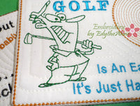 GOLFERS  In The Hoop Embroidered Mug Mat/Mug Rug.  3 Piece Set.  - Digital File - Instant Download - Embroidery by EdytheAnne - 3