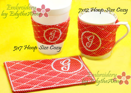 MONOGRAM COFFEE COZY Set of 26  In The Hoop Embroidered Cozy INSTANT DOWNLOAD - Embroidery by EdytheAnne - 2