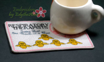 RESPIRATORY THERAPISTS In The Hoop Embroidered Mug Mat/Mug Rug.   - Digital File - Instant Download - Embroidery by EdytheAnne - 2