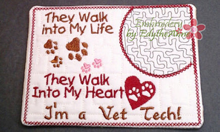 Vet Tech and Veterinarian CAREER In The Hoop Embroidered Mug Mat/Mug Rug.  Easy and quick to stitch.  - Digital File - Instant Download - Embroidery by EdytheAnne - 2