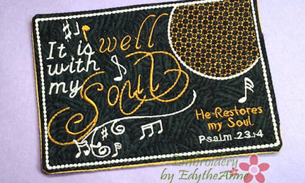 IT IS WELL With My Soul Musical Embroidered Mug Mat/Mug Rug done In The Hoop.  - Digital File - Instant Download - Embroidery by EdytheAnne - 1