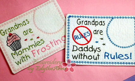 GRANDMA & GRANDPA SET SAVE 20% WITH SET PURCHASE - 2 Sizes  Embroidered Mug Mat/Mug Rug In The Hoop - Embroidery by EdytheAnne - 1