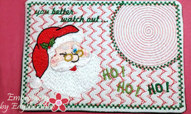 YOU BETTER WATCH OUT! SANTA WINK MUG MAT/MUG RUG- IN THE HOOP -INSTANT DOWNOAD - Embroidery by EdytheAnne