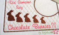 CHOCOLATE BUNNIES Whimsical In The Hoop Embroidered Mug Mat Designs.   - Digital File - Instant Download - Embroidery by EdytheAnne - 2