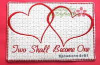Two Shall Become One In The Hoop Embroidered Mug Mat/Mug Rug.   - Digital File - Instant Download - Embroidery by EdytheAnne - 2