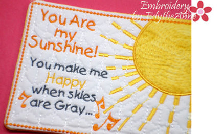 YOU are MY SUNSHINE  In The Hoop Whimsical Embroidered Mug Mats/Mug Rugs.   - Digital File - Instant Download - Embroidery by EdytheAnne - 4