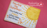 YOU are MY SUNSHINE  In The Hoop Whimsical Embroidered Mug Mats/Mug Rugs.   - Digital File - Instant Download - Embroidery by EdytheAnne - 1
