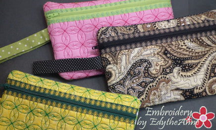 Built In CREDIT CARD WALLET Wristlet Zippered Bags Set of Two  INSTANT DOWNLOAD - Embroidery by EdytheAnne - 3