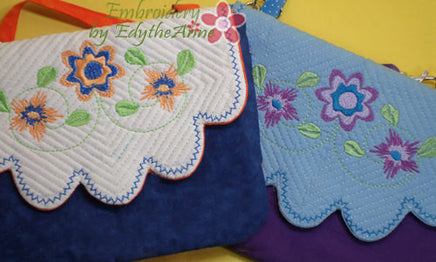 PENELOPE'S GARDEN Scalloped Flap Bag.w/ Built in  Credit Card Wallet. INSTANT DOWNLOAD - Embroidery by EdytheAnne - 4