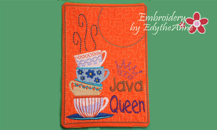 JAVA QUEEN  Mug Mat/Mug Rug In The Hoop Embroidery Design.Digital File.Available immediately.  No shipping charges - Embroidery by EdytheAnne - 3