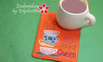 JAVA QUEEN  Mug Mat/Mug Rug In The Hoop Embroidery Design.Digital File.Available immediately.  No shipping charges - Embroidery by EdytheAnne - 1
