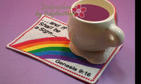 FAITH BASED IIn The Hoop Mug Mat/Mug Rug - God's Rainbow Covenant - Embroidery by EdytheAnne - 2