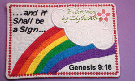FAITH BASED IIn The Hoop Mug Mat/Mug Rug - God's Rainbow Covenant - Embroidery by EdytheAnne - 1