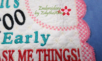 IT'S TOO EARLY WHIMSICAL MUG MAT Available in two sizes. INSTANT DOWNLOAD - Embroidery by EdytheAnne - 5
