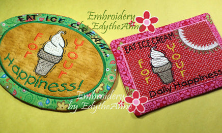 EAT ICE CREAM Mug Mat/Mug Rug In The Hoop design.  Instant Download - Embroidery by EdytheAnne - 1