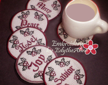 WORDS OF CHRISTMAS COASTERS -  INSTANT DOWNLOAD - Embroidery by EdytheAnne - 1