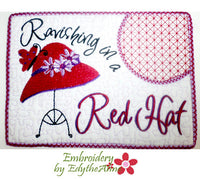 RED HAT Whimsical In The Hoop Embroidered Mug Mats/Mug Rugs.  - Digital File