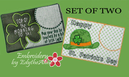 Set of Two ST. PATRICKS DAY In The Hoop Machine Embroidered Mug MatMug Rug.  INSTANT DOWNLOAD - Embroidery by EdytheAnne - 1