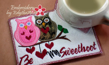 Be My SweetHoot Valentine Mug Mat/Mug Rug 2 Versions. 2 Sizes - INSTANT DOWNOAD - Embroidery by EdytheAnne - 5