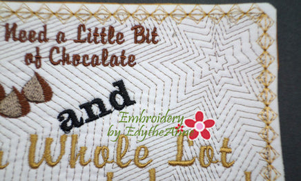 LITTLE BIT OF CHOCOLATE In The Hoop Embroidered Mug Mat Design.   - Digital File - Instant Download - Embroidery by EdytheAnne - 3