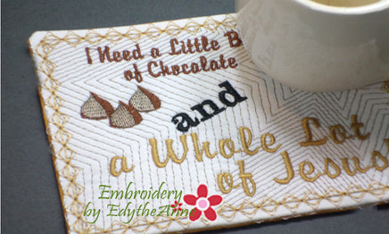 LITTLE BIT OF CHOCOLATE In The Hoop Embroidered Mug Mat Design.   - Digital File - Instant Download - Embroidery by EdytheAnne - 2