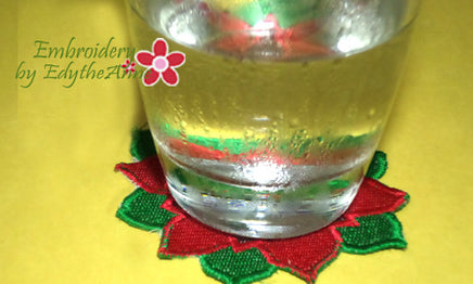 POINSETTIA COASTER 1/2 off WITH PURCHASE of Matching Placemat - Embroidery by EdytheAnne - 1