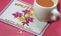 WORLD'S BEST BOSS Mug Mat/Mug Rug  - Digital File - Instant Download - - Embroidery by EdytheAnne - 3