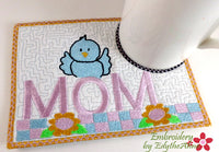 A BLUEBIRD FOR MOM.... In The Hoop Embroidered Mug Mat/Mug Rug Design - DIGITAL DOWNLOAD