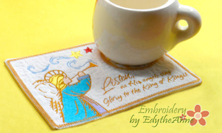 LISTEN AS HIS ANGELS SING Christmas Mug Mat/Mug Rug.  - INSTANT DOWNLOAD - Embroidery by EdytheAnne - 3