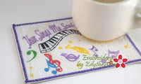 Then Sings My Soul Musical Embroidered Mug Mat done In The Hoop.   - Digital File - Instant Download