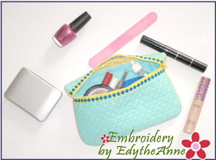 ZIPPERED IN THE HOOP MACHINE EMBROIDERY TOILETRY BAG