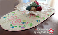 SWIRLS & FLOWERS TABLE RUNNER Embroidery Design - Digital Download